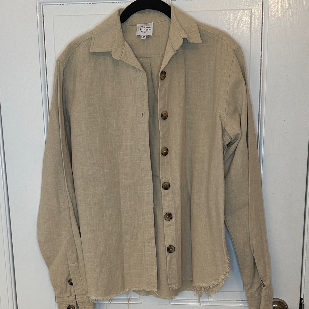 Sammy Robinson x Princess Polly Sandy Beige Shirt size 8 EUC